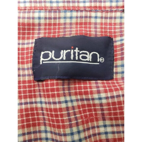 Puritan Men's Button Up Short Sleeve Red/Blue Plaid Shirt Size X-Large Tall - Picture 2 of 16